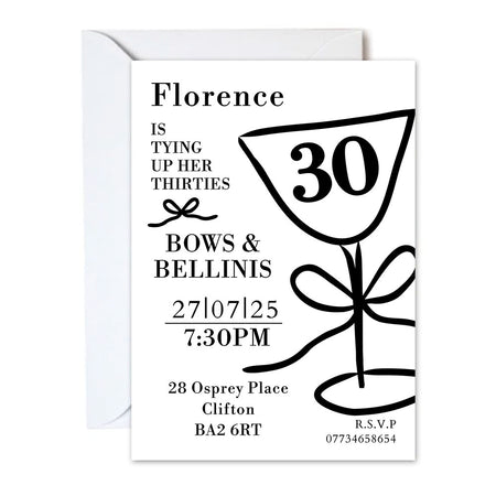 Personalised Birthday Bows Tini Glass Invitations - Pack of 16