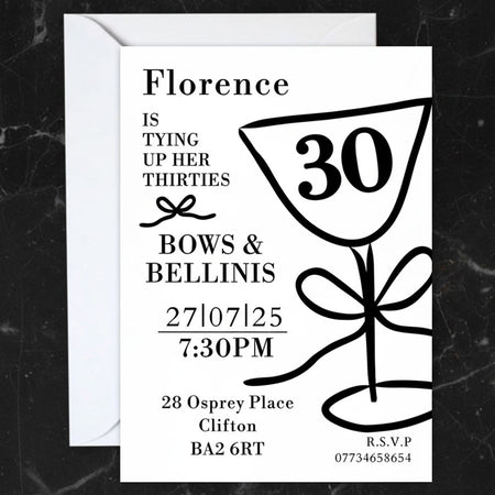 Birthday Bows Tini Glass Personalised Invitations - Pack of 16