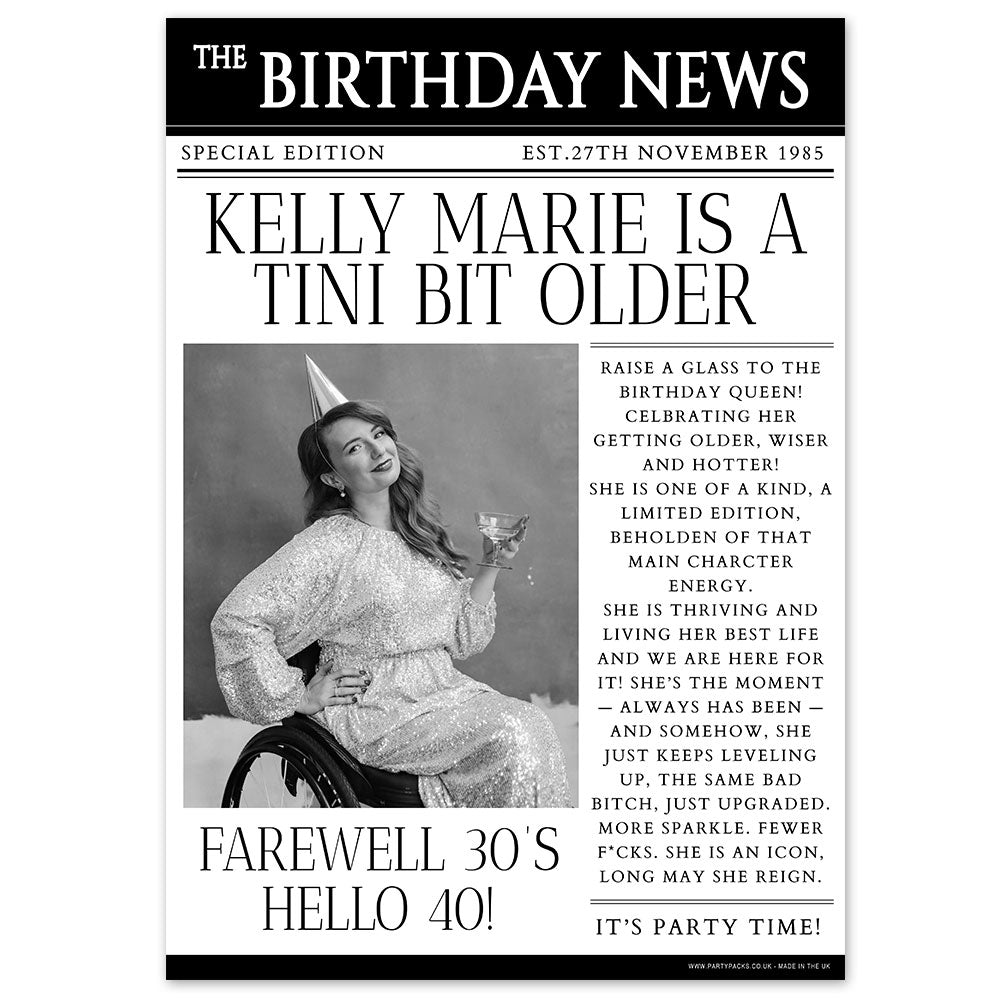 Personalised Birthday Bows Newspaper Poster - A3