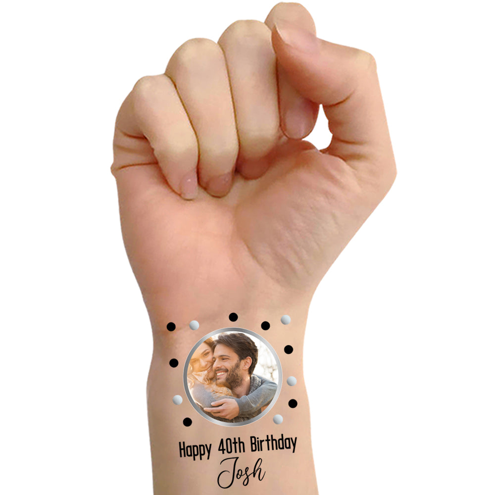 Birthday Glitz Black Personalised Photo Temporary Tattoos - Pack of 16