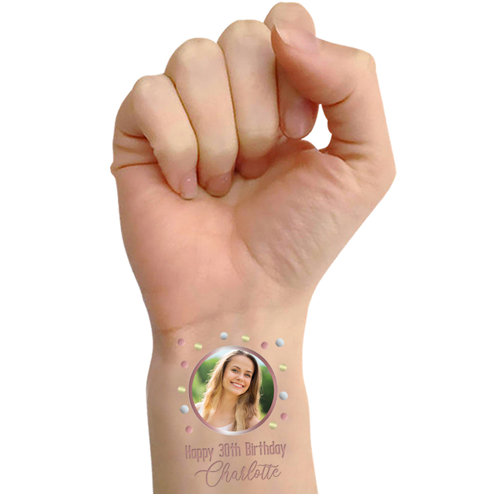 Birthday Glitz Rose Gold Personalised Photo Temporary Tattoos - Pack of 16
