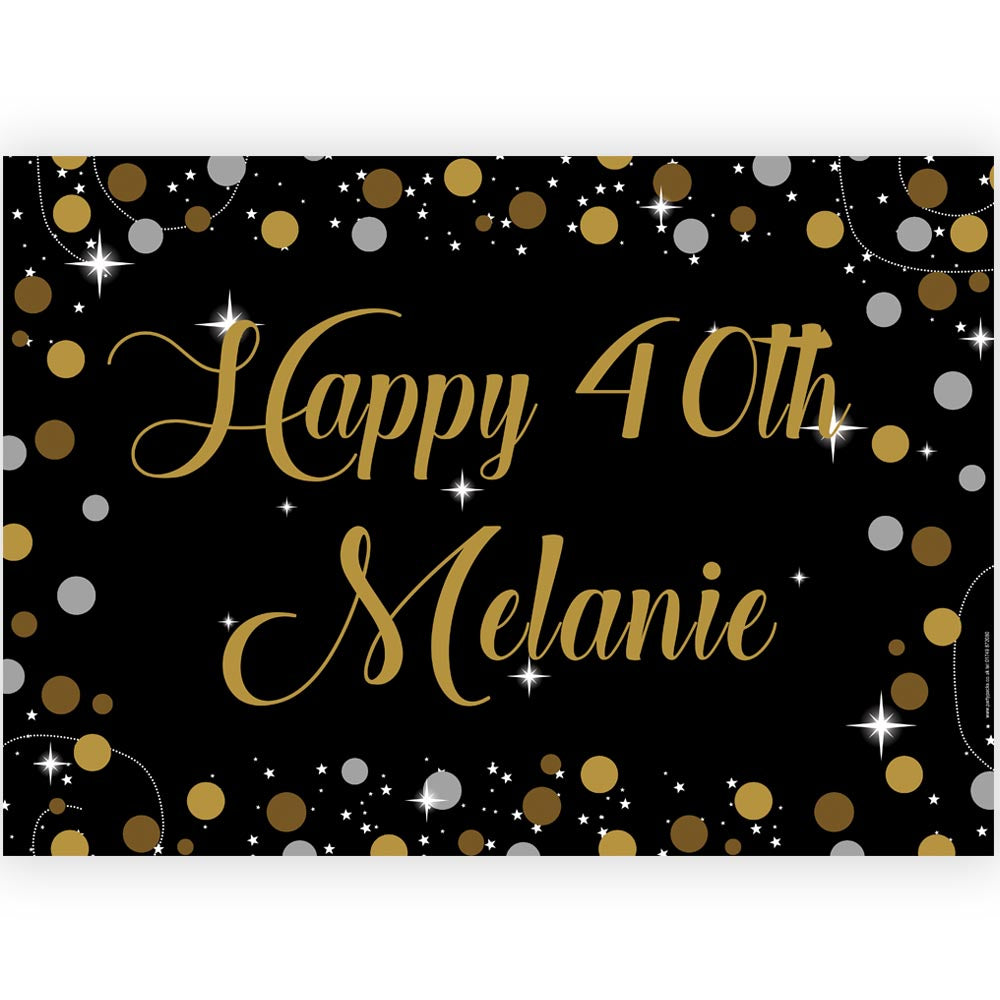 Birthday Sparkle Gold Personalised Poster - A3