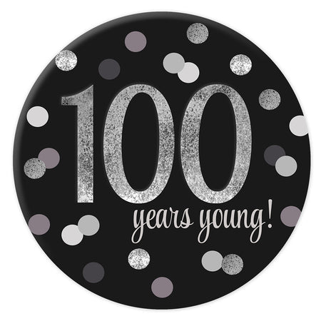 Black Glitz 100th Birthday Badge 58mm - Each