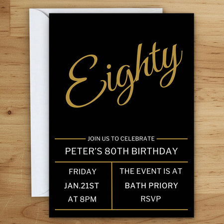 Personalised Black and Gold Invitations - Pack of 16