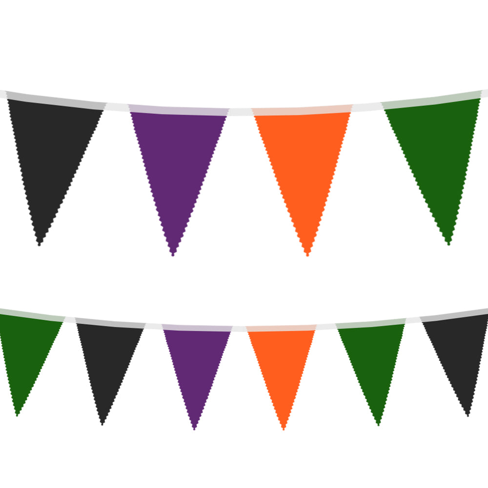 Halloween Colours Fabric Bunting - Black, Purple, Orange & Green - 8m