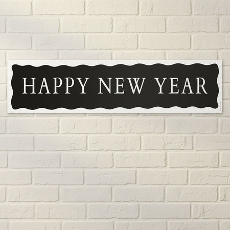 Happy New Year Black and White Banner - 120cm x 30cm