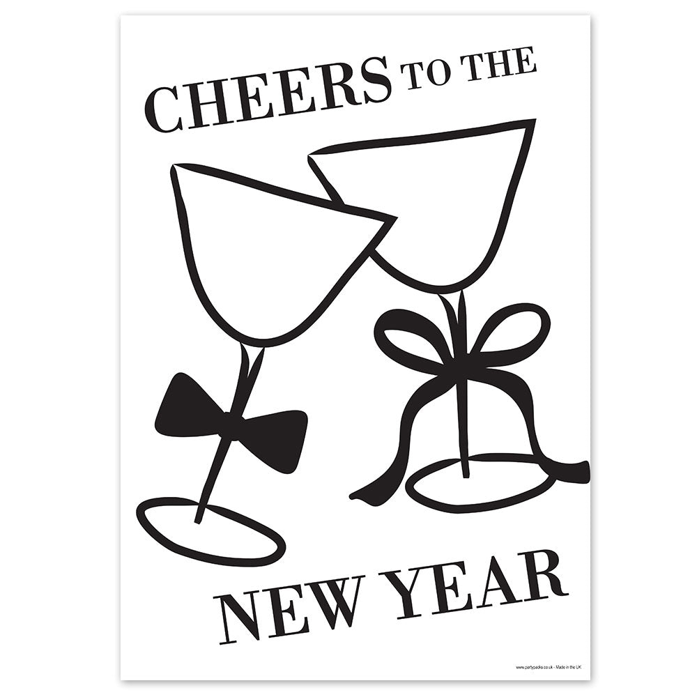 Cheers to the New Year Bows and Bowties Black and White Poster - A3