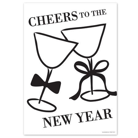 Cheers to the New Year Bows and Bowties Black and White Poster - A3