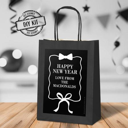 Personalised Black and White Bow Paper Party Bags - Pack of 12
