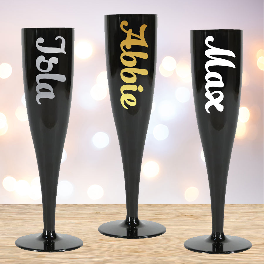 Black Personalised Name Champagne & Prosecco Flute Glass - Choose Your Text Colour - 175ml - Each