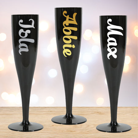 Black Personalised Name Champagne & Prosecco Flute Glass - Choose Your Text Colour - 175ml - Each