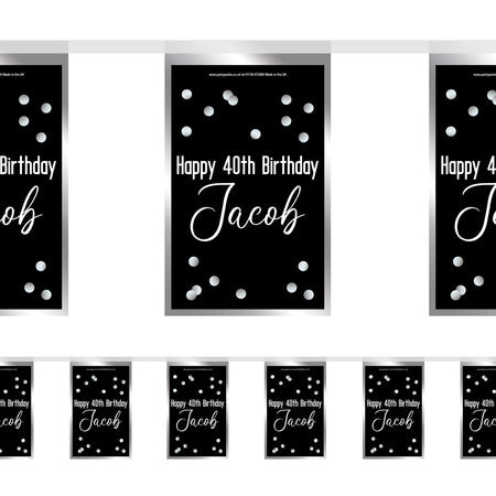 Black & Silver Birthday Glitz Personalised Bunting - 3m