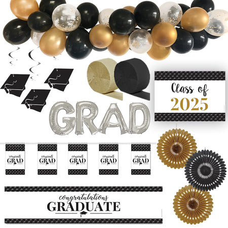 Black and Gold Graduation Party Decoration Pack - Class of 2025