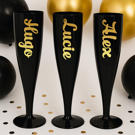 Gold Text Personalised Champagne & Prosecco Flute Glass Black - 175ml - Each