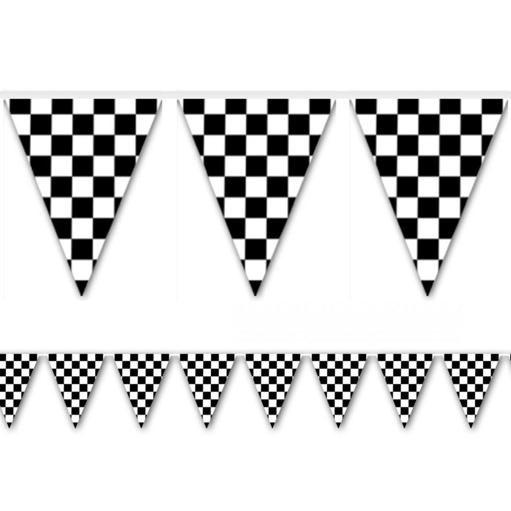 Black and White Checkered Flag Plastic Bunting - 3.66m