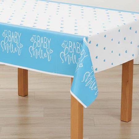 Blue Hearts Baby Shower Rectangular Plastic Tablecloth - 2.1m