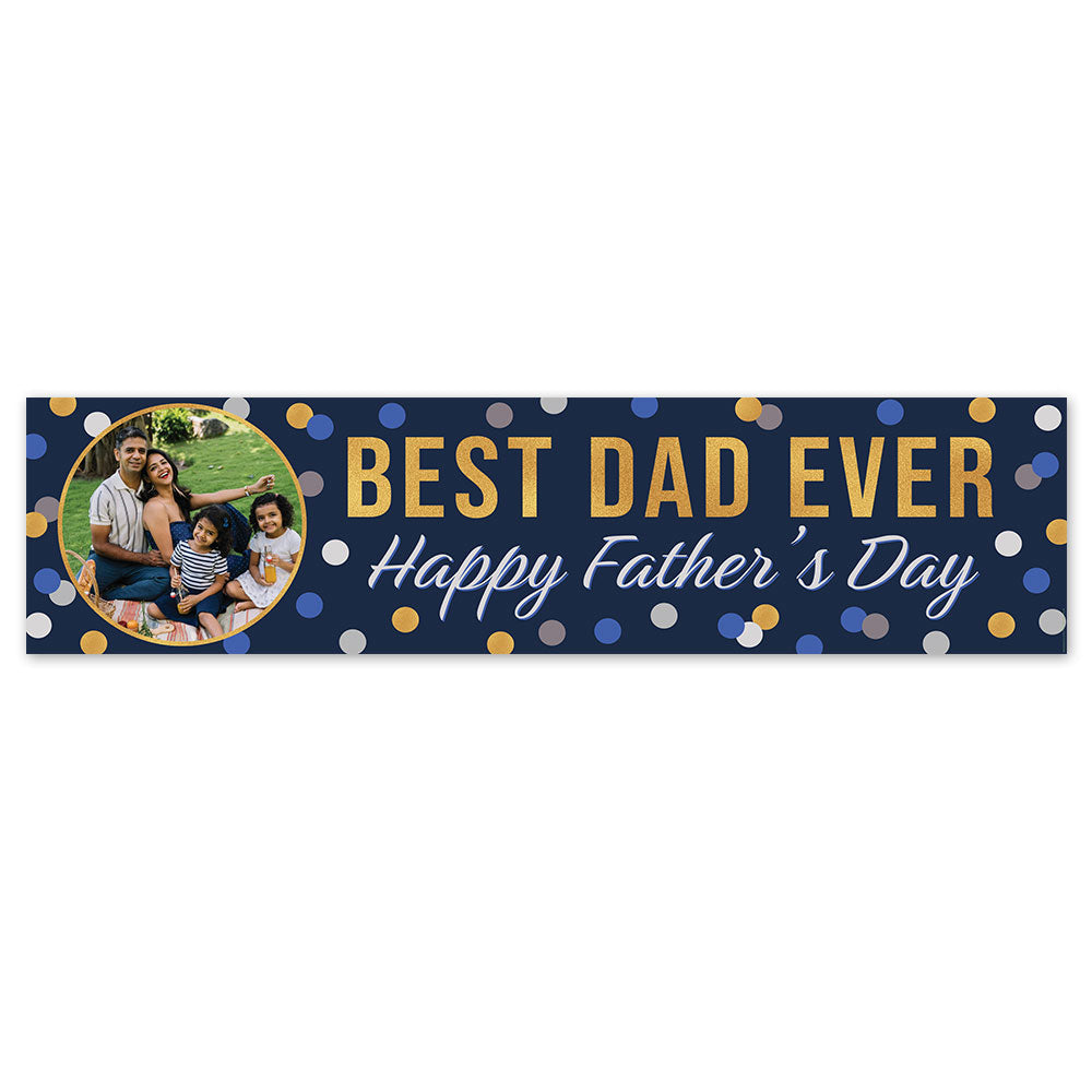 Father's Day Navy Dots Personalised Banner - 120cm x 30cm
