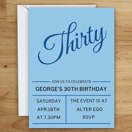 Blue Personalised Invitations - Pack of 16