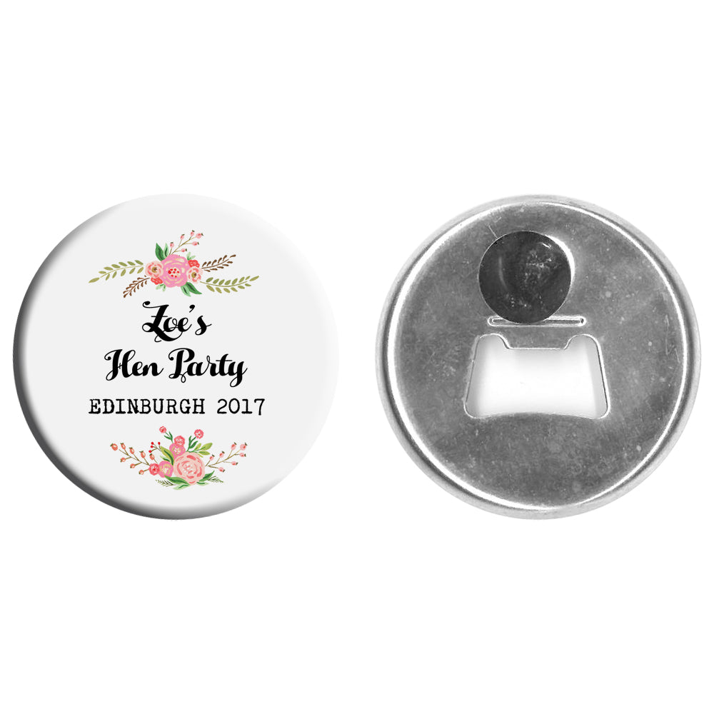 Personalised Bottle Opener Magnet - Boho Flowers - 58mm