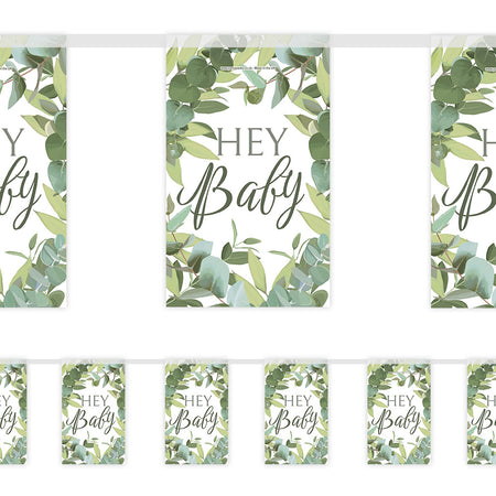 Botanical Baby Shower Hey Baby Paper Bunting Decoration - 2.4m