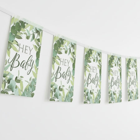 Botanical Baby Shower Hey Baby Paper Bunting Decoration - 2.4m