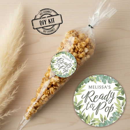 Personalised Botanical Baby Shower Ready to Pop Popcorn Bag Kit - Pack of 15