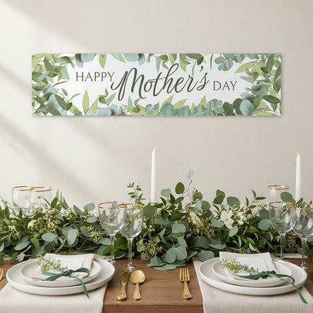 Botanical Leaves Happy Mother's Day Banner - 120cm x 30cm