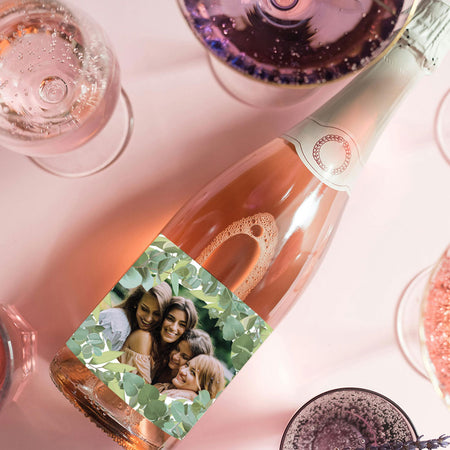 Botanical Leaves Personalised Photo Wine Bottle Label - Pack of 4