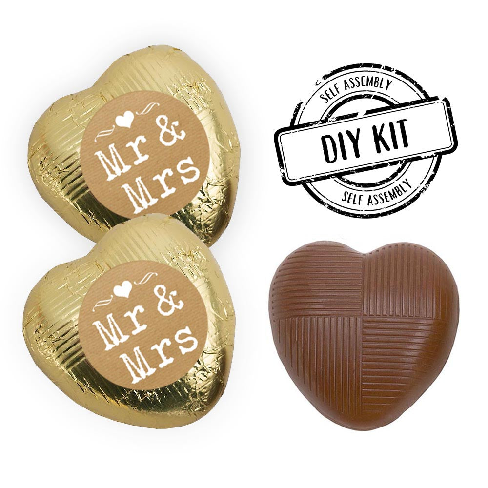 Brown Paper Rustic Mr & Mrs Heart Chocolates Kit - Pack 24