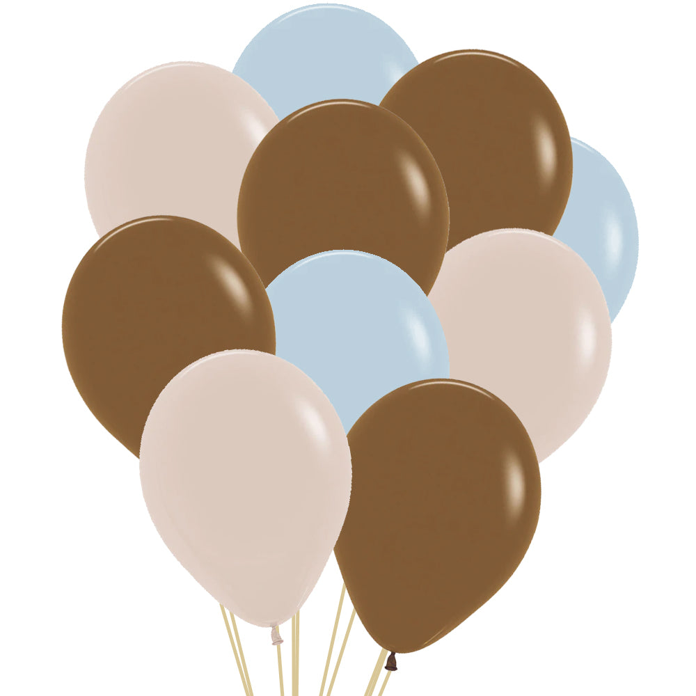 Neutral Brown, Beige and Pastel Blue Mix Latex Balloons - Pack of 30