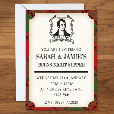 Burns Night Scottish Celebration Personalised Invitations - Pack of 16