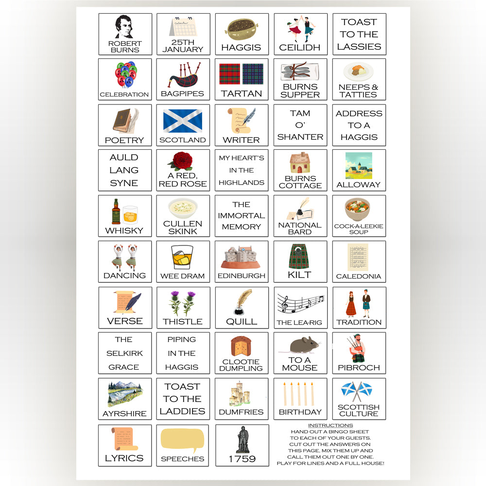 Burns Night Bingo Game - Pack of 14