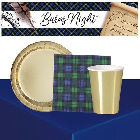 Burns Night Blue Tartan Tableware Pack for 8 with FREE Banner!