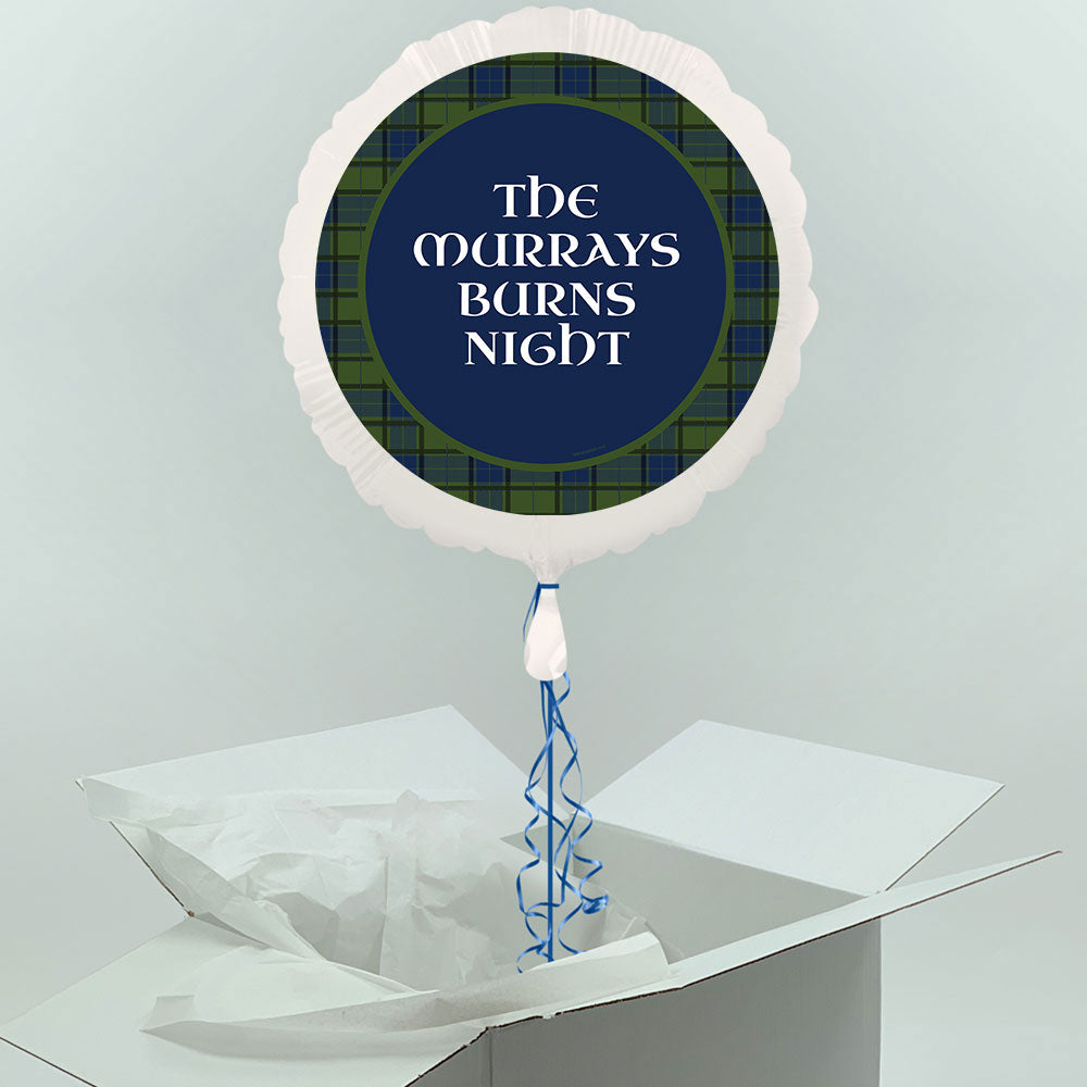 Inflated Personalised Burns Night Blue Green Tartan Balloon in a Box