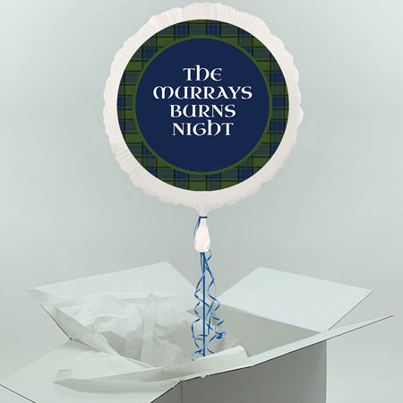Inflated Personalised Burns Night Blue Green Tartan Balloon in a Box