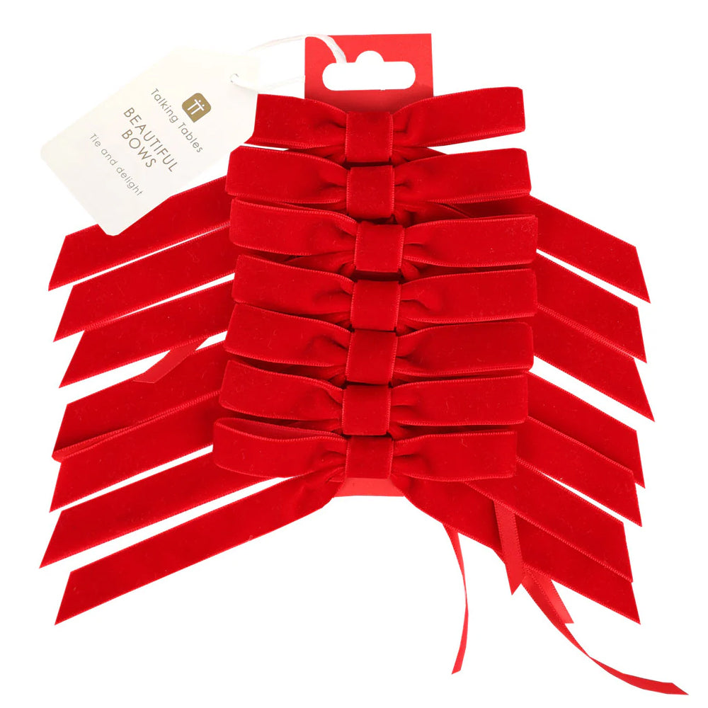 Red Velvet Bows - Pack of 8