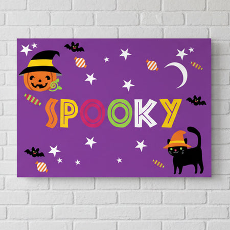 Cat & Pumpkin Halloween 'Spooky' Poster Decoration - A3