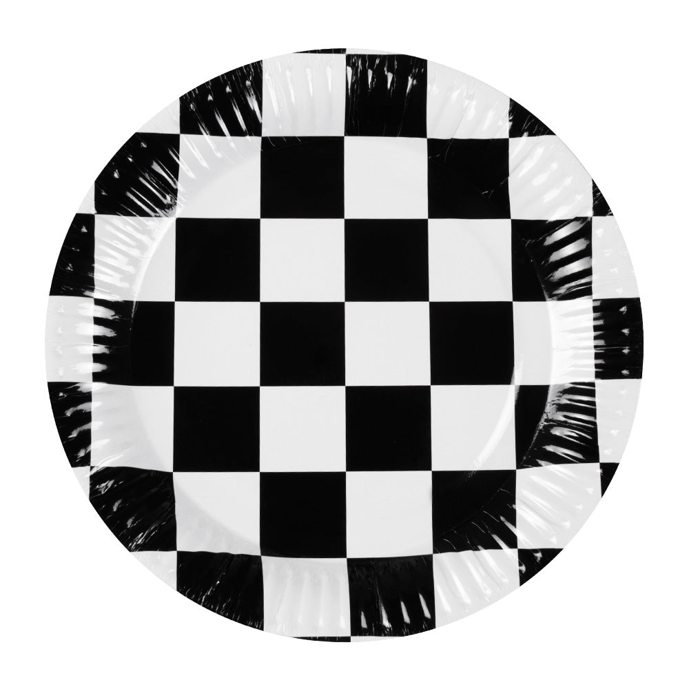 Black and White Checkered Plates - 23cm - Pack of 10