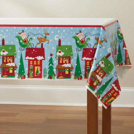 Colourful Santa Plastic Tablecloth - 1.37m x 2.13m