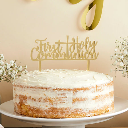 First Holy Communion Gold Cake Topper - 17cm