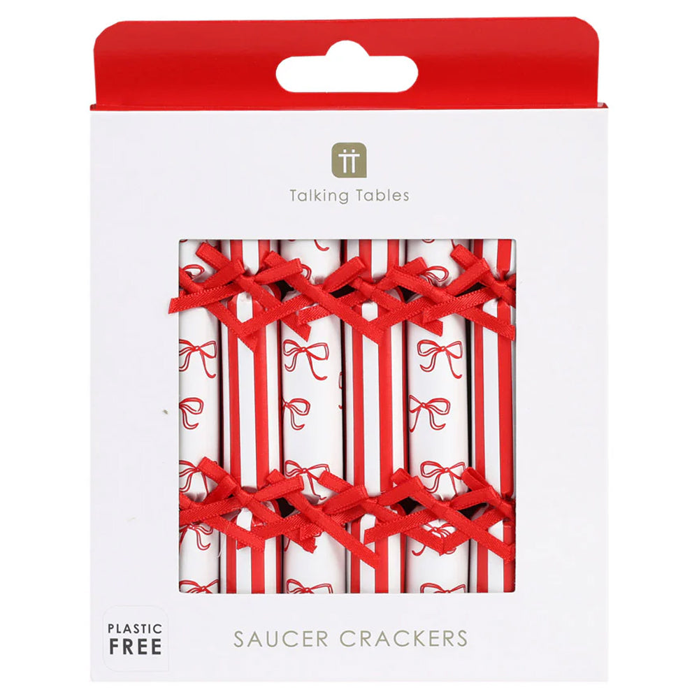 Candy Bow Christmas Saucer Crackers - 8 Pack