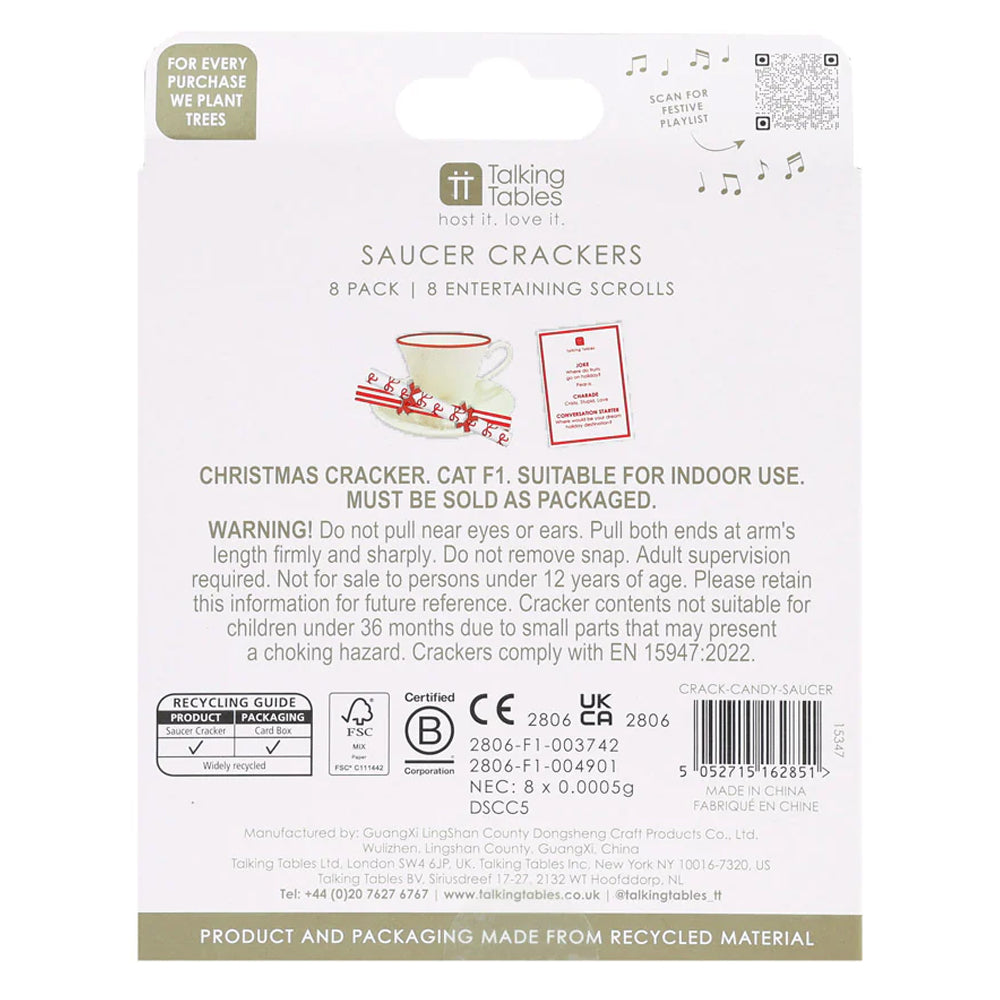 Candy Bow Christmas Saucer Crackers - 8 Pack