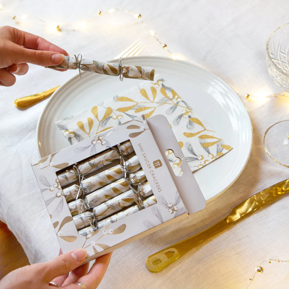 Mistletoe Christmas Mini Saucer Crackers - 12cm - Pack of 8