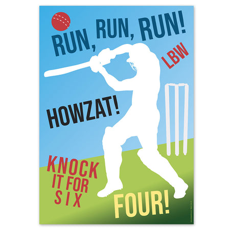 Cricket Silhouettes and Words Poster - A3
