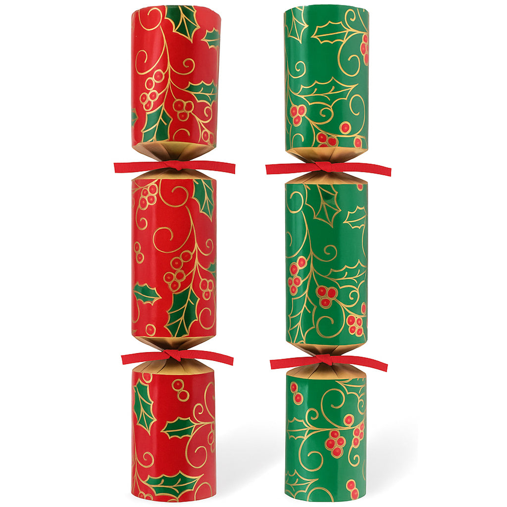 Red & Green Holly Christmas Crackers - Plastic Free - 10" - Each