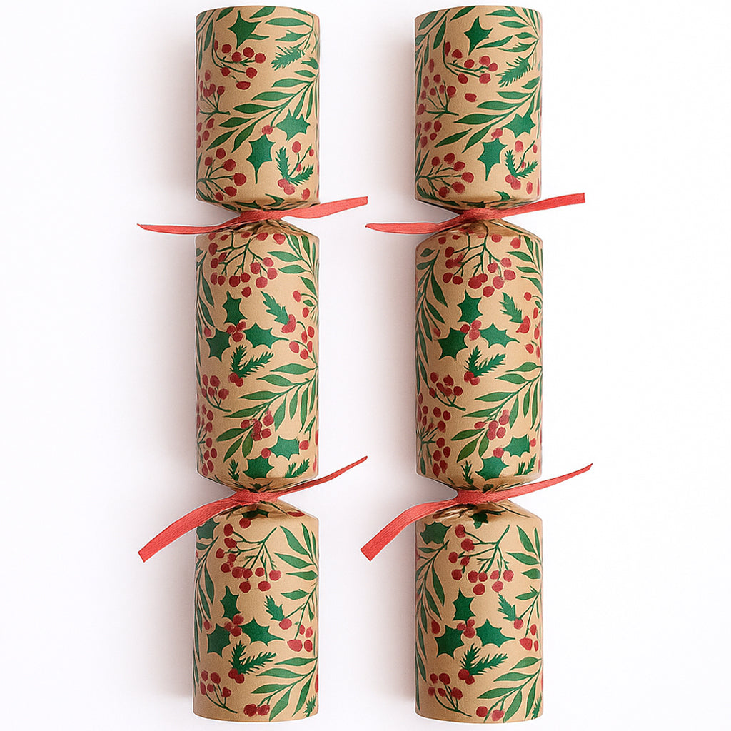 Holly Kraft Christmas Crackers - 10" - Plastic Free - Each