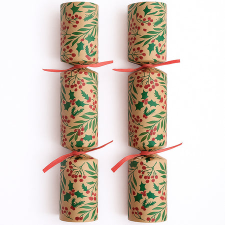 Holly Kraft Christmas Crackers - 10