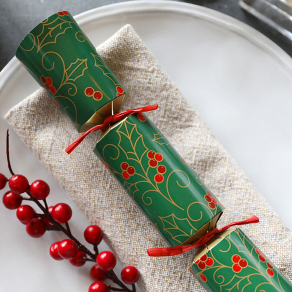 Christmas Crackers Eco-Friendly Holly Swirls Red & Green - Plastic Free - 10" - Each