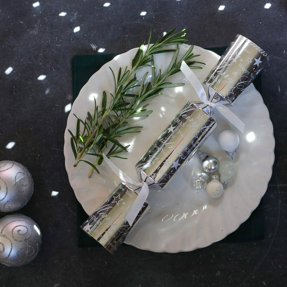 100 x Christmas Crackers Eco-Friendly Silver & White - 11" - Bulk Pack