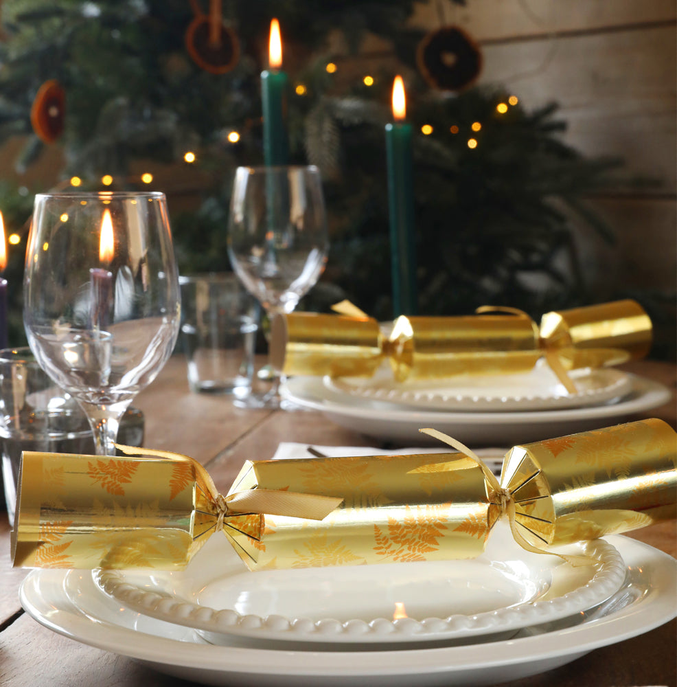 100 x Christmas Crackers Eco-Friendly Gold Botanical - 11" - Bulk Pack
